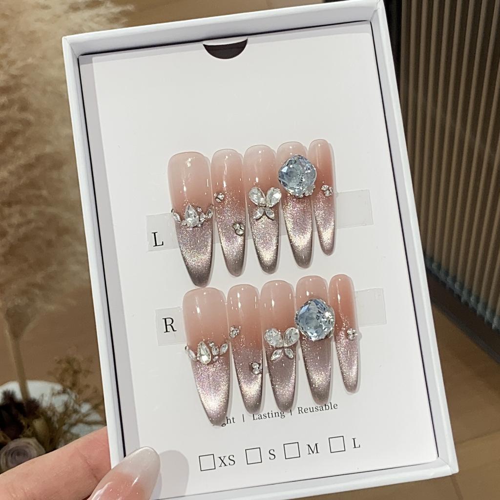 Håndlaget Is-gjennomsiktig Gradient Katteøye Liten Knust Diamant Blå Firkantet Diamant Røyk Avtakbar Bærbar Rustning