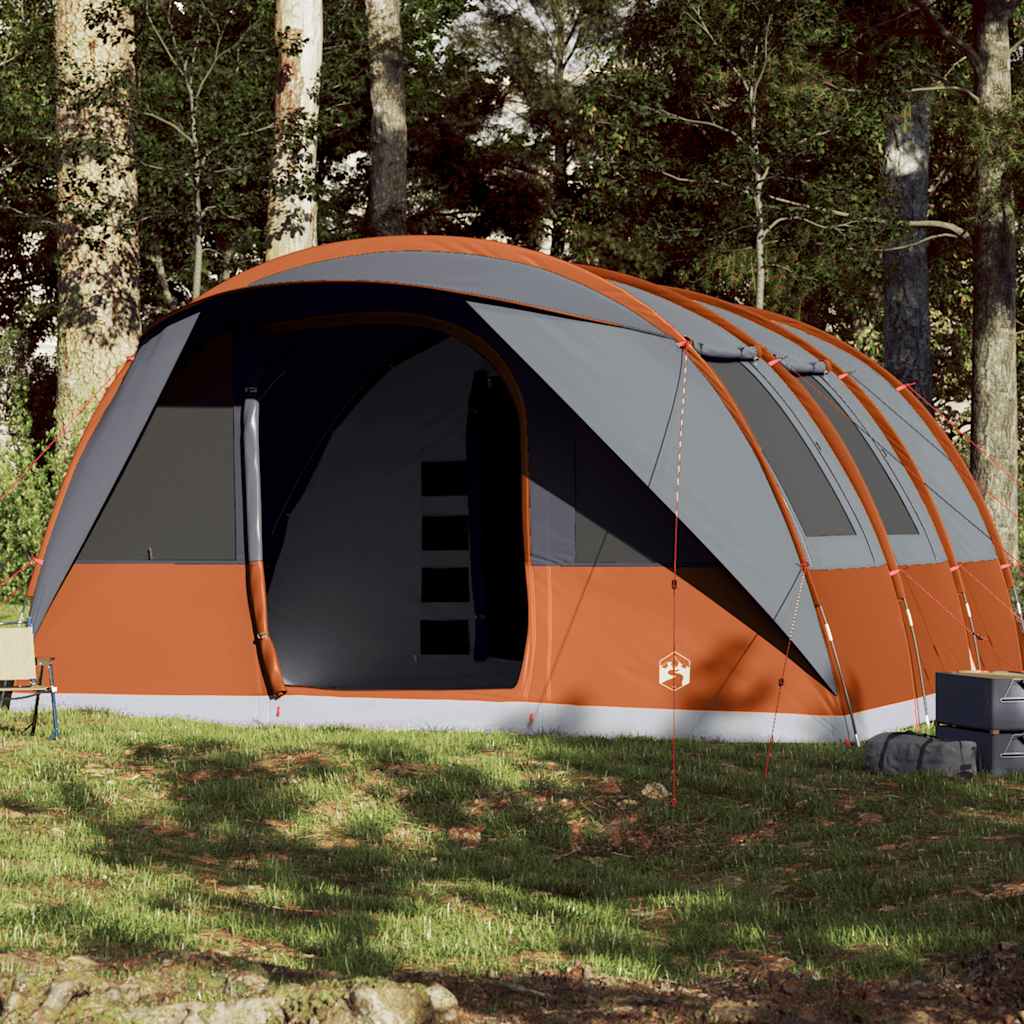 Vidaxl Familienzelt, Tunnel, 7-Personen, Grau-Orange, Wasserdicht