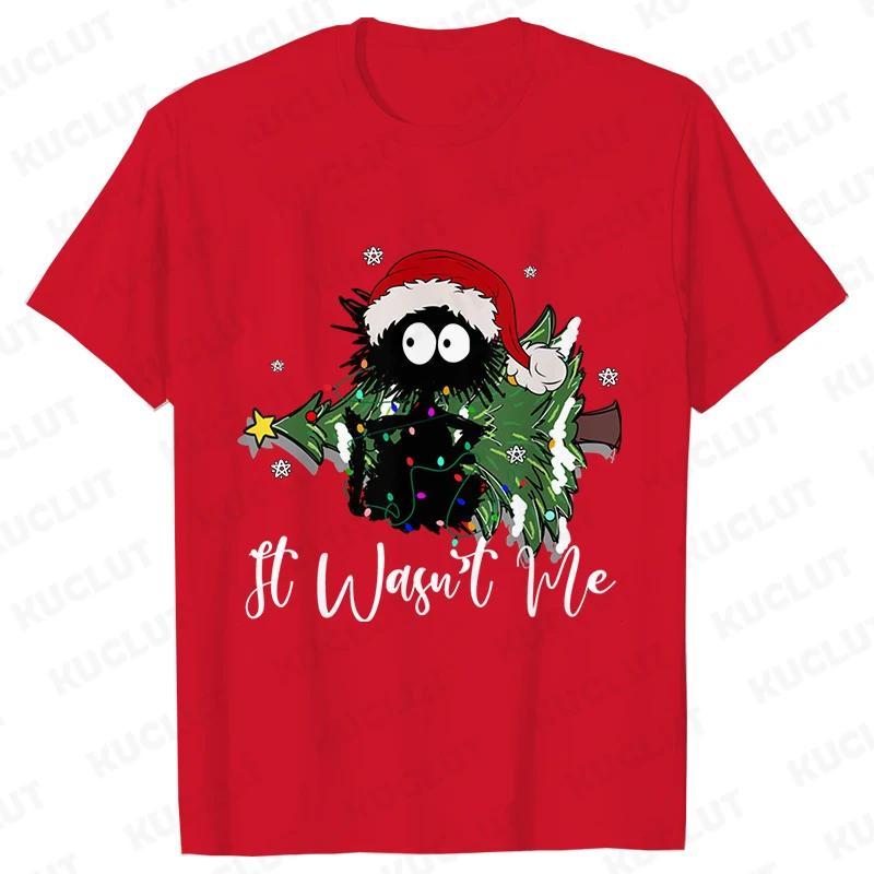 It Wasn's Me Christmas Cat Men T-shirt Christmas Tree Casual Fashion Xmas Aesthetic Short Sleeve Tees