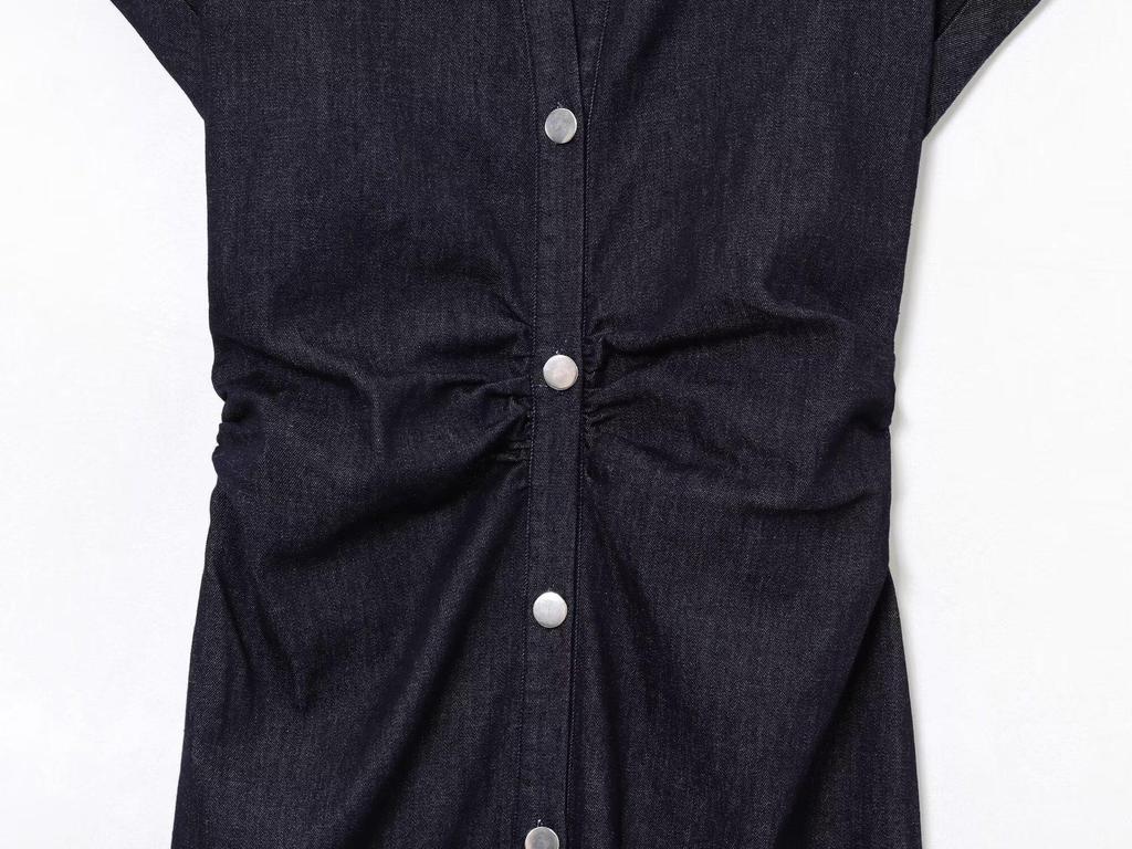 2025 Spring Women's European & American Style Short-Sleeve Denim Midi Dress with Turn-Down Collar