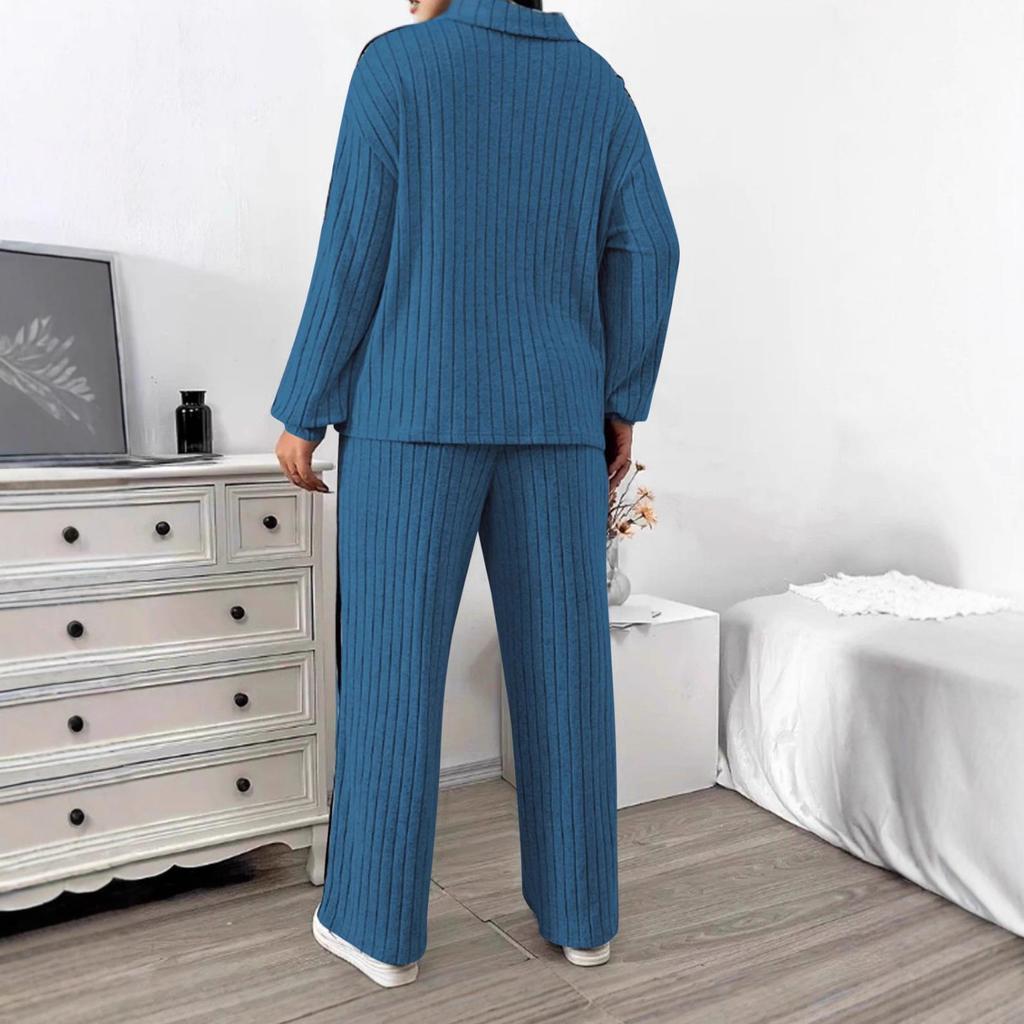 TUME Plus Size Ribbed Hoodie & Wide Leg Pants - Women's Autumn/Winter Casual Fashion Two-Piece Set