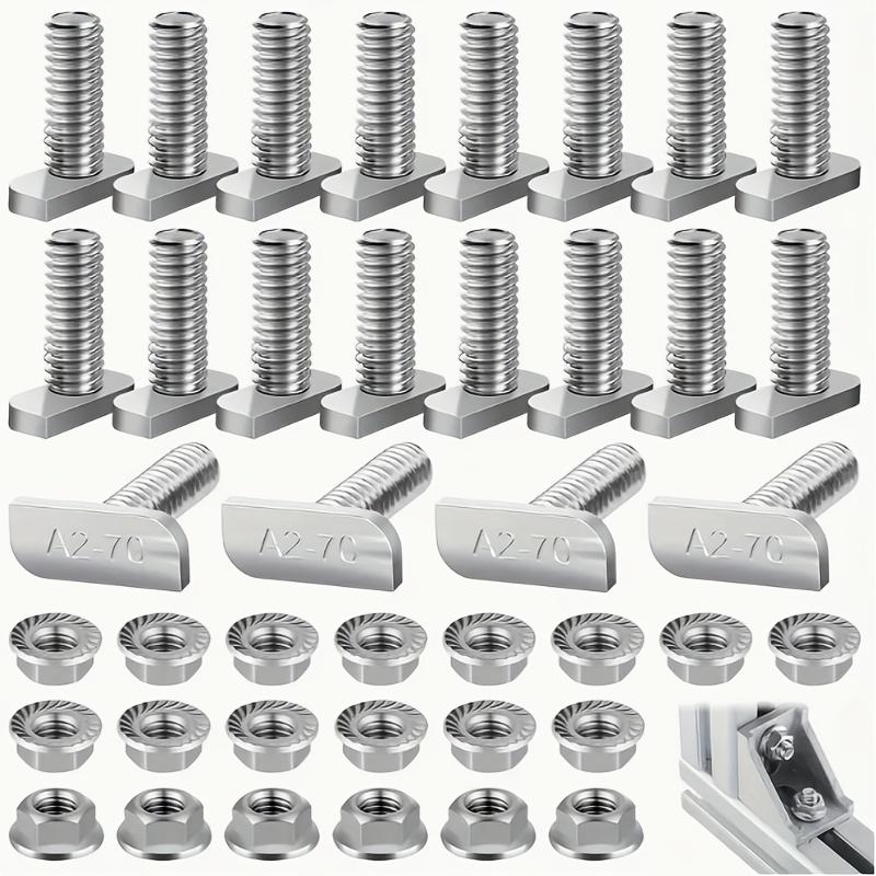 40Pcs Stainless Steel T-Bolts, Square Head Screws for Slots, Square Head Screws, M8 Hex Head Fastening Screws with Flange, Suitable for Greenhouses,