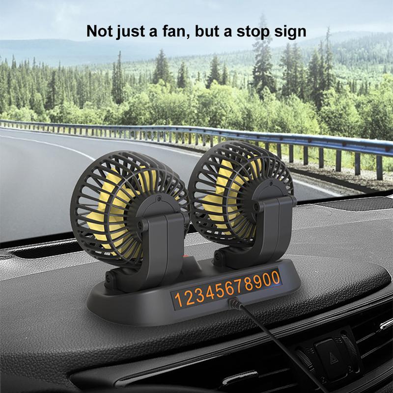 Ventilador de coche de 5 V, 12 V y 24 V, ventilador de refrigeración para coche, ventilador de coche USB de doble cabezal, 2 velocidades, ventilador de aire enfriador automático ajustable, accesorios para coche, regulación del viento