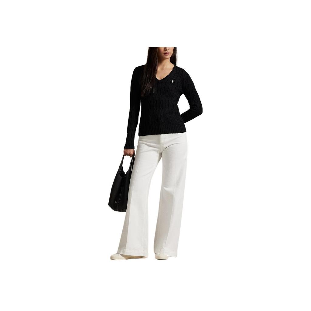 Polo Ralph Lauren Cable Knit Cotton V-Neck Sweater Women Sweaters 211971870-002