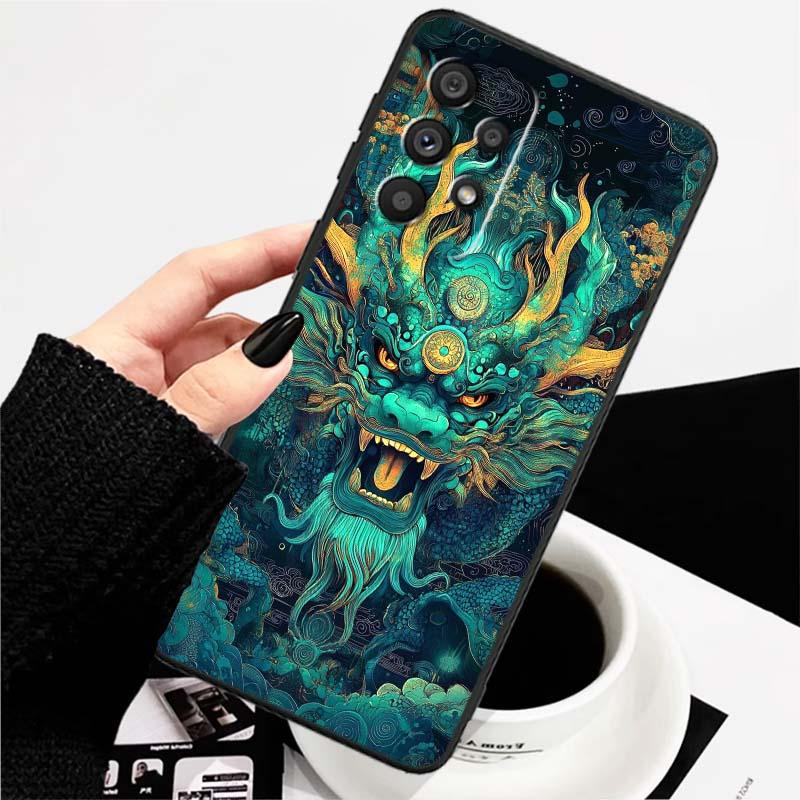 Anime Dragon Design For Samsung A73 A72 A71 A55 A54 A53 A52 A51 A13 A22 A16 A15 A12 A14 A26 A07 5G Black Phone Case