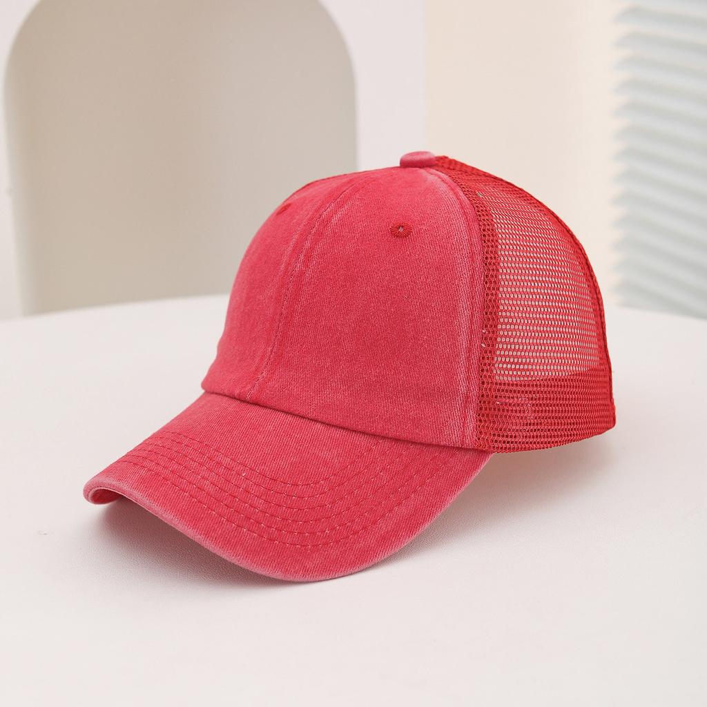 Casual Water-washed Mesh Baseball Cap, Adjustable Curved Brim Baseball Cap, Summer Sweat-absorbing and Breathable Sun Hat