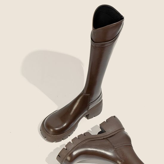 Long Boots Women's 2025 New Autumn and Winter Velvet V-mouth Thick-soled High Boots Martin Boots Knight Boots Thick Heel Long Boots