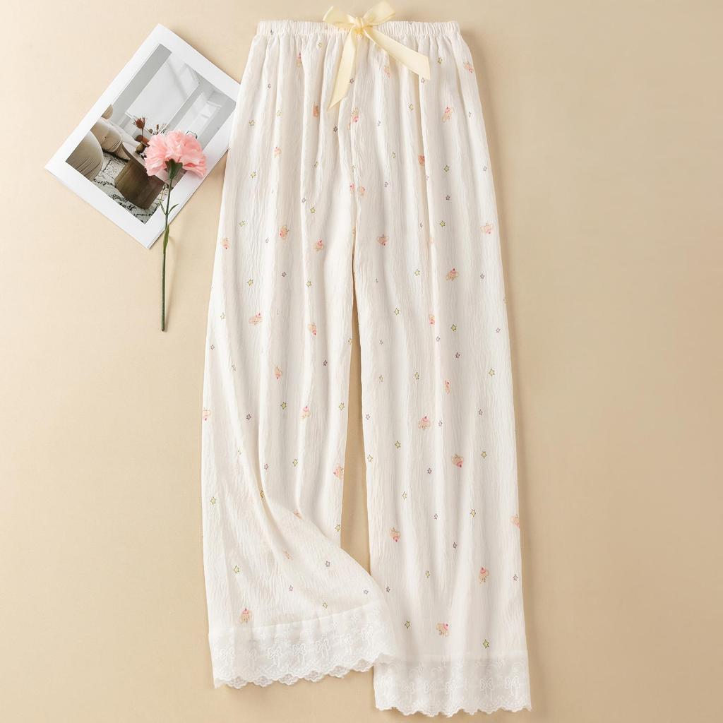 Women's Summer Floral Lace Cotton Pajama Pants - Lightweight, Loose-Fit, Versatile for Home or Outdoors