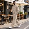 Men's Knit Zip-Up Lapel Jacket Sweatshirt and Straight-Leg Sweatpants Set, Loose Fit Outfit