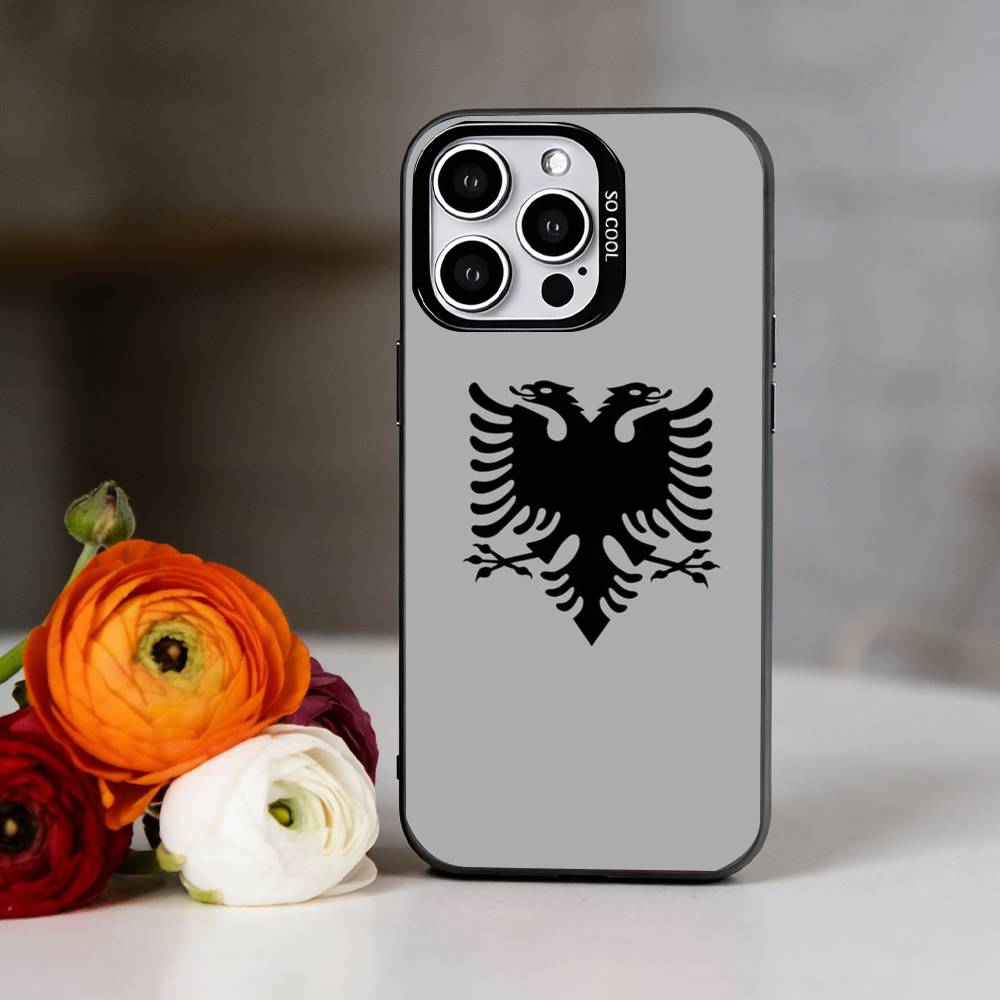 A-Albanian Flag Eagle Phone Case For iPhone 17,16,15,14,13,12,11 Plus,Pro Max,XS,Colorful Silver Phone case Funda Cover iPhoneXSMAX