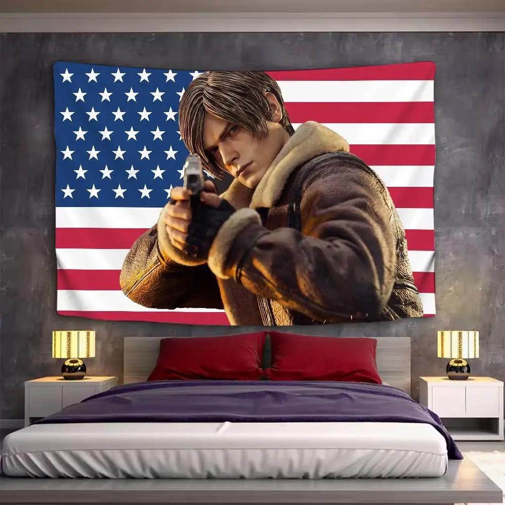 Game Kennedy Evil Leon Tapistry Decorative Printed Tapestry American Flag Wall Hanging Cloth Dormitory Room Decoration