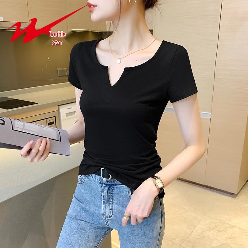 Shuangxing Women's V-Neck Slim Fit Short Sleeve T-Shirt