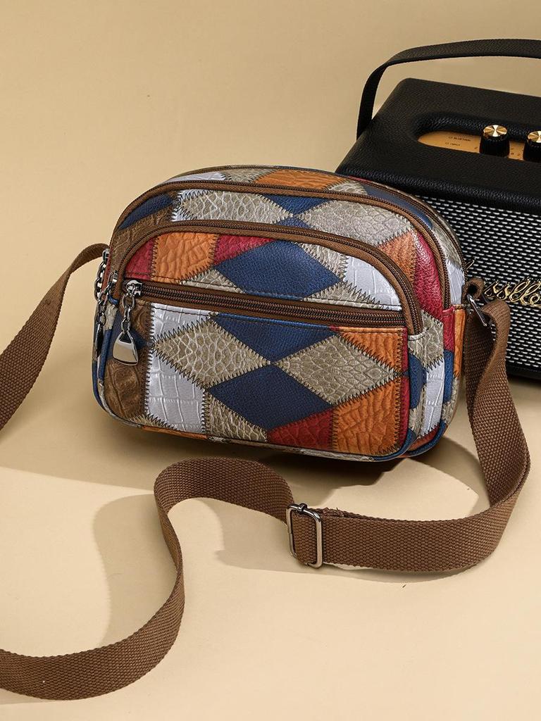 2024 Ethnic Color Block Patchwork Crossbody Phone Bag for Women