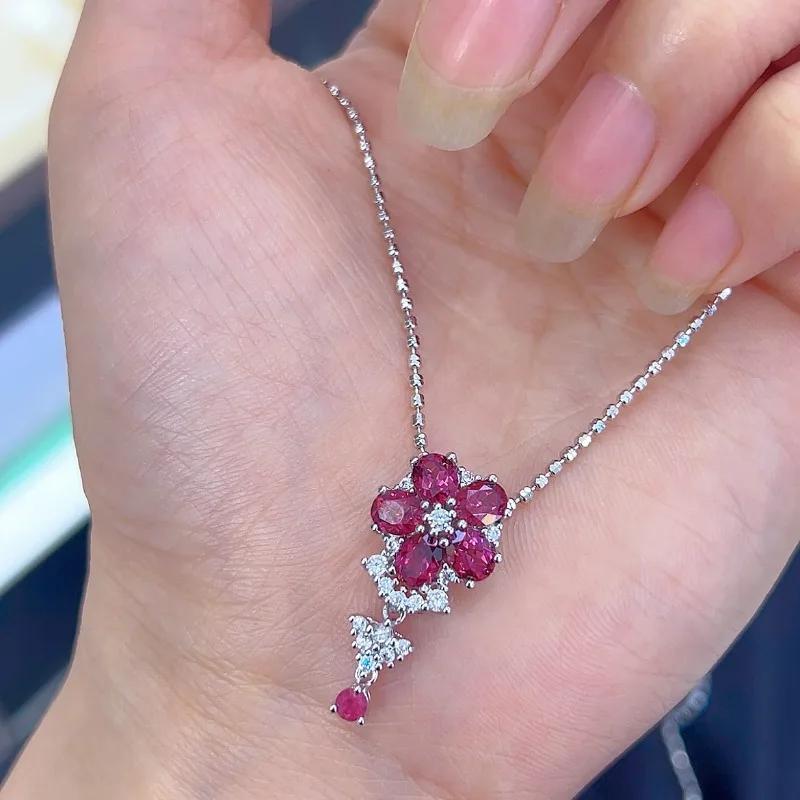 SACE GEMS S925 Sterling Silver Certified 4*5MM Natual Garnet Pendant Necklaces for Womne Engagement Cocktail Party Fine Jewelry