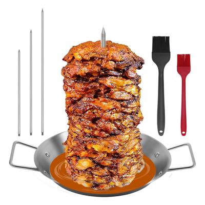 Stainless Steel Vertical Skewer Grill Set with 3 Spikes (8”/10"/12”) Brushes Oil