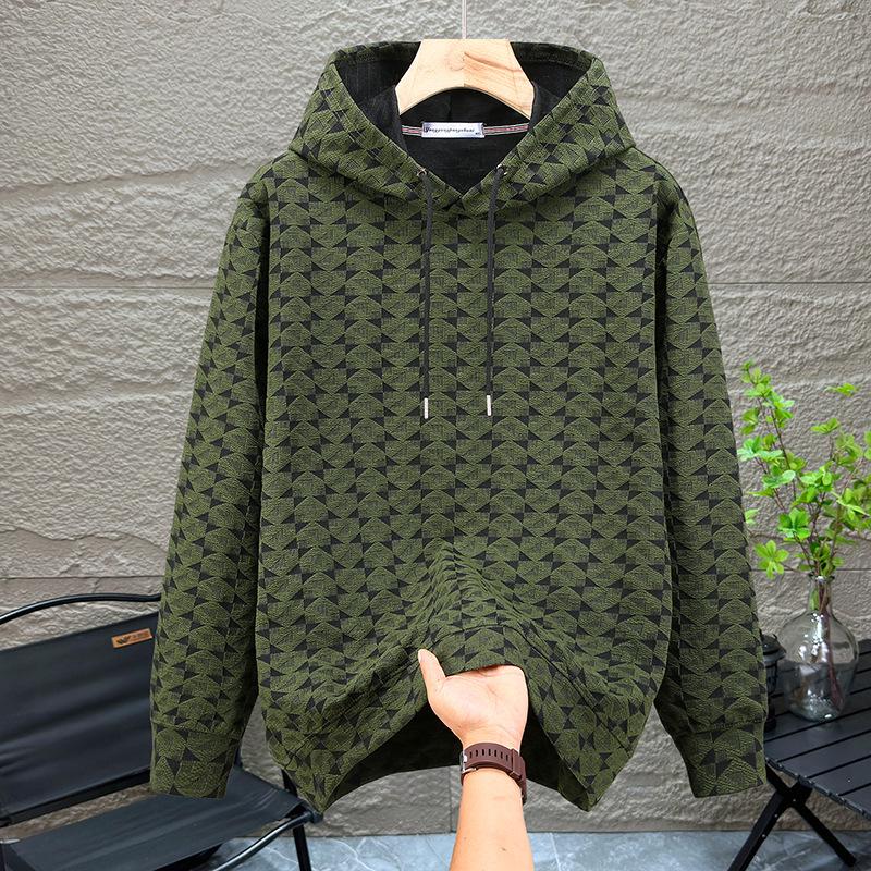 Plus Size Men s Knit Hoodie - Casual Korean Plaid Style 6XL (approx. 210-230 jin)