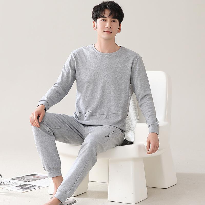 Pajamas Men'S Spring And Autumn Cotton Long Sleeves Long Pants Young And Young Large Size Cotton Casual Loungewear Set