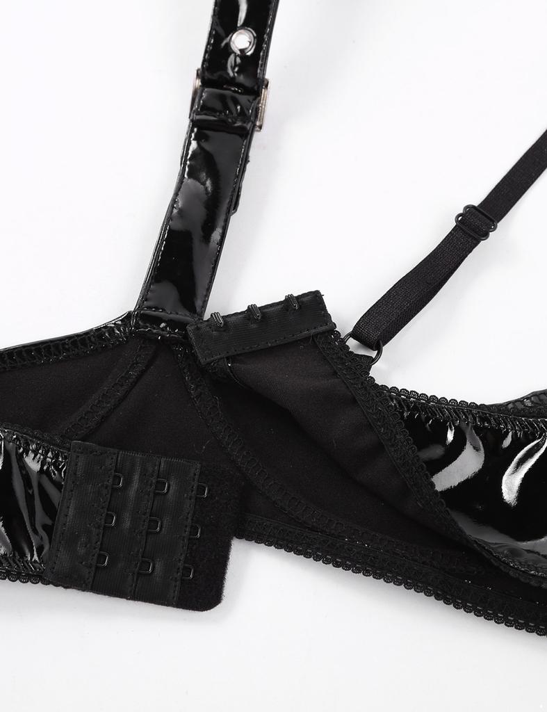 Dámské sexy podprsenky Spodní prádlo Mokrý vzhled Lakovaná kůže Spodní prádlo Bralette Halter Neck Polička Podprsenka Top