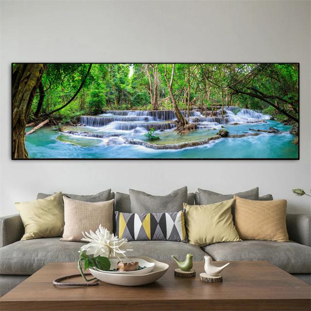 Krajina Přírodní Vodopád Obraz na plátně Zelený strom Jezerní list Plakáty a obrazy Nástěnný obraz Obývací pokoj Home Decor Bez rámu