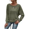 Women's Fashionable Solid Color Round Neck Long Sleeved Casual Pullover T-shirt Top
