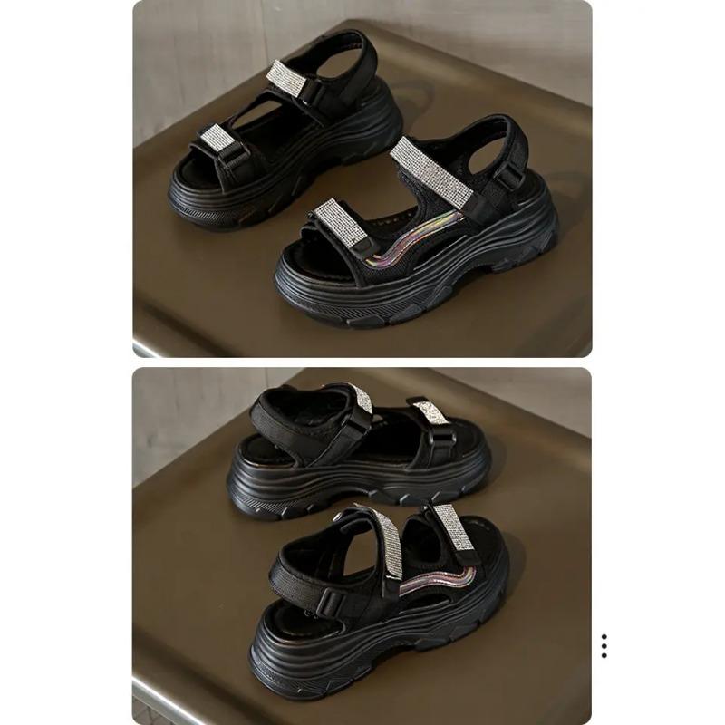 Women's Rhinestone Platform Sandals Non-Slip Thick Sole Open Toe Sandals for Casual & Party Wear