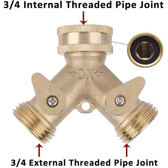 2‑Way Garden Hose Splitter, All‑Brass Heavy Duty Garden Hose Connector Tap Splitter, Outlet Splitter for NPT 3/4 Garden Hose hose splitter hose