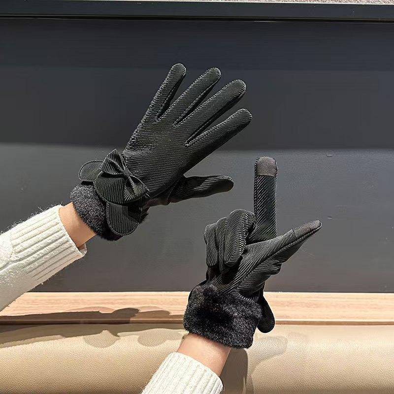 Winter Plus Fleece Gloves New Style for Women Riding and Driving Windproof Cold Warm Touch Screen Cute Korean Style Student Riding Bike