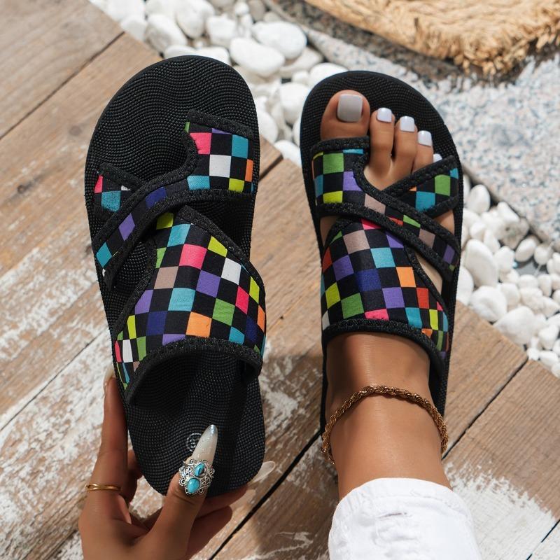 Fashion Summer Sexy Color-blocking Non-slip Women's Flat Slippers Fashion New Round Toe Lightweight Comfortable Outside Beach Slippers