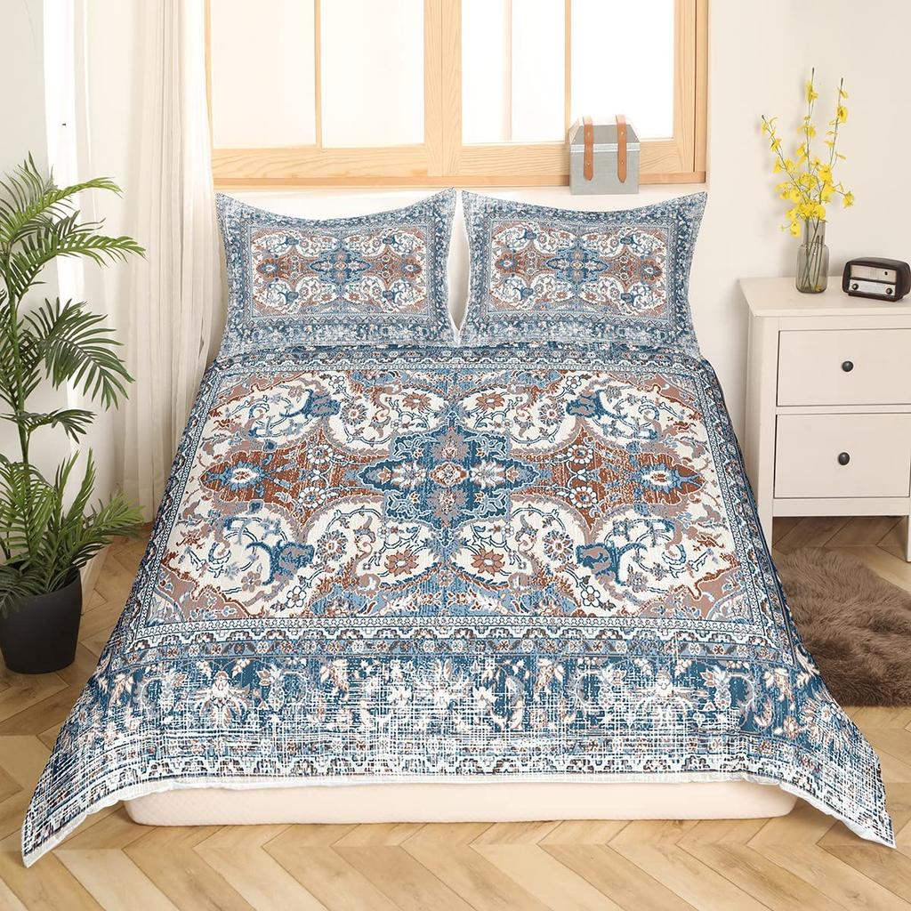 Ethnic Bright Floral Duvet Cover Queen King Size Boho Botanical Bedding Set Geometric Abstract Quilt Cover Bedroom Decor 3 Pcs