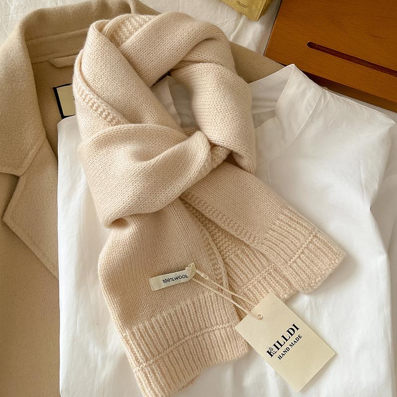 Pure Wool Knitted Women Scarf Solid Color Korea Style Winter Warm Outdoor Scarves Tassel Shawls Pashmina Lady Wrap