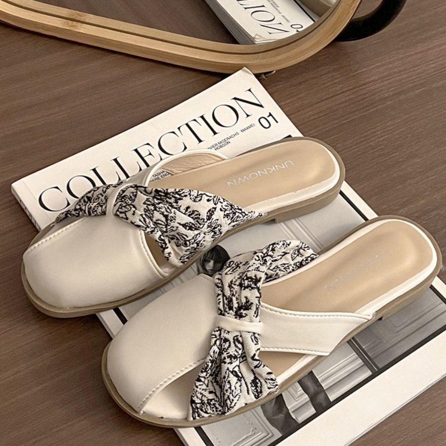2025 summer new evening breeze gentle bag head half slippers lazy one pedal flat-bottomed French temperament slippers women