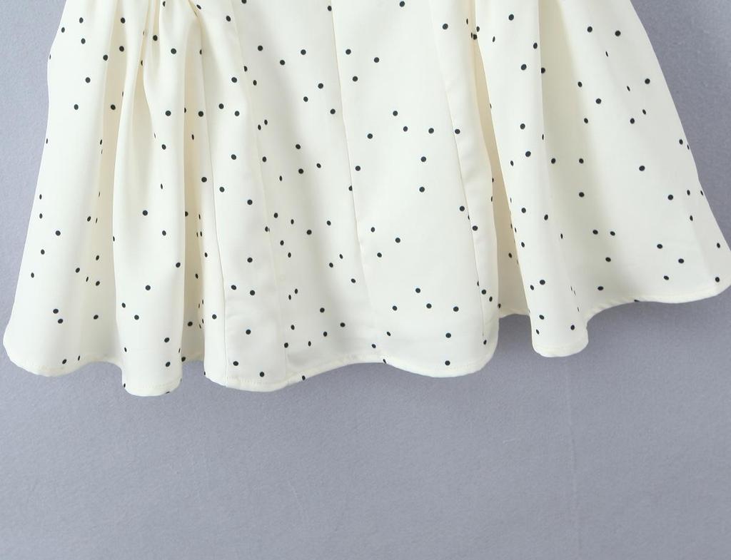 White Polka Dot Halter V-Neck A-Line Dress with Cutout Waist