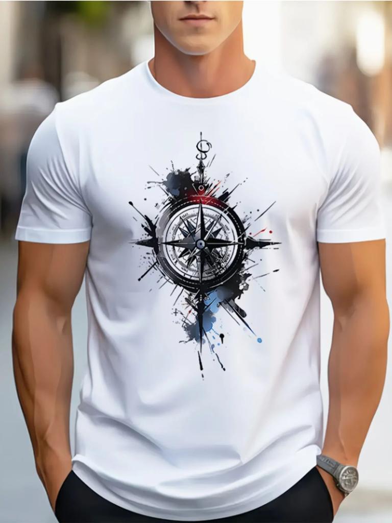 T-shirt stampata con bussola da donna e uomo con rosa dei venti e design nautico, streetwear estivo e primaverile