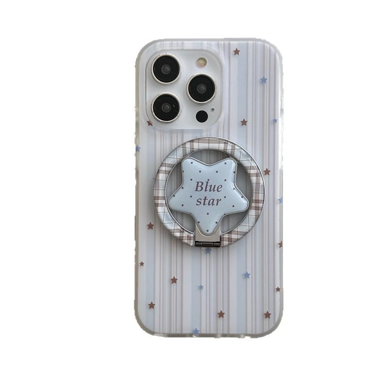 Korean-Style Blue Brown Star Patchwork Magnetic Case for iPhone 17/16 Pro Max/15/14
