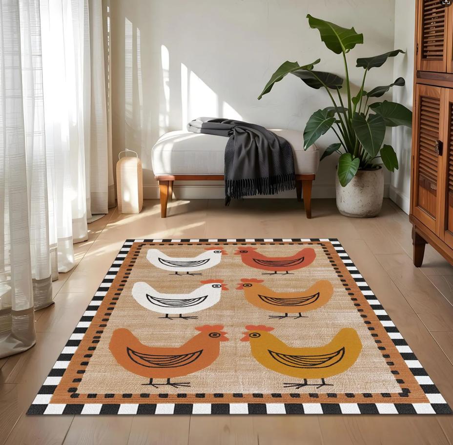 Rustic Area Rug Black Chicken RunnerFarm Non Slip Carpet Rooster Floor Art Living Room Home Decoration Carpets