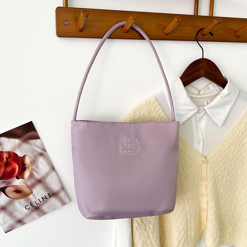 Water Bucket Bag For Women With Embroidery Nylon Casual Small Crossbody Purse For Daily Use