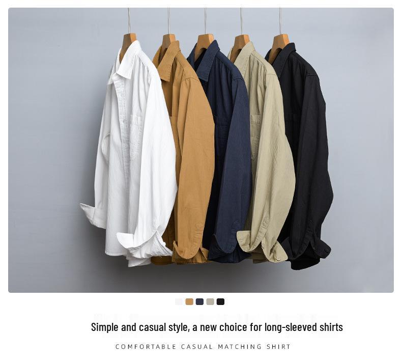 Men's Retro Solid Color Long Sleeve Shirt - Loose Fit, Simple, Stylish, Perfect for Spring & Autumn