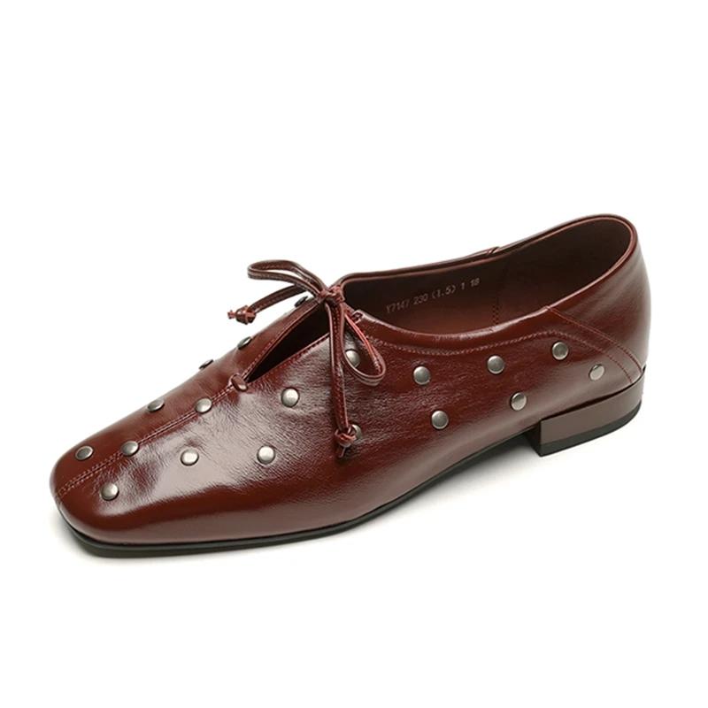 2025 new spring and autumn women's shoes Lace-up Mary Jane female loafers Large-size square-toe formal leather shoes women