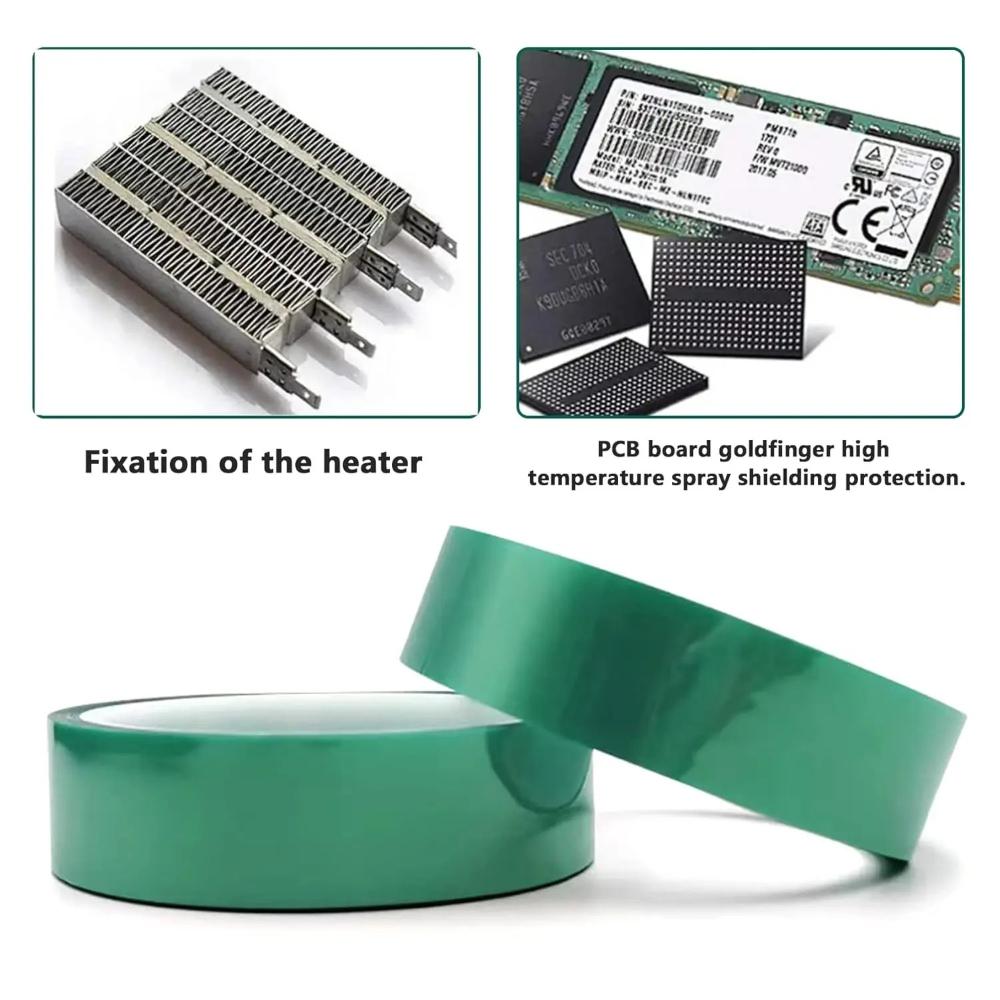 3 Rolls Green PET Film Tape Multiple Widths Heat-Resistant Masking Shielding PCB Solder Plating Insulation Protection Tape