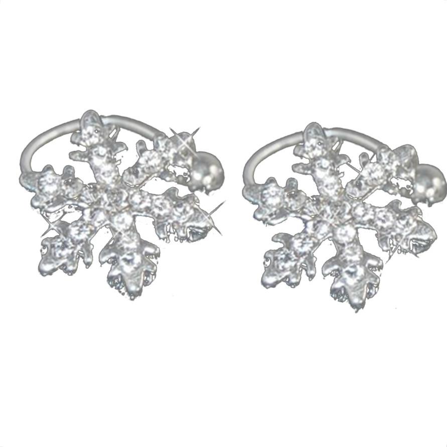 Women Shiny Rhinestone Little Snowflake Style Painless U Shape Invisible Ear Clip Students