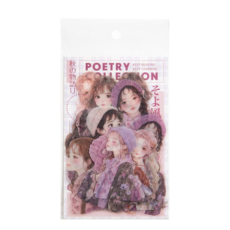 15Pcs Set Sweet Girl Stickers Candy Color Outfit Removable Adhesive Laptop Tablet Decor Decals