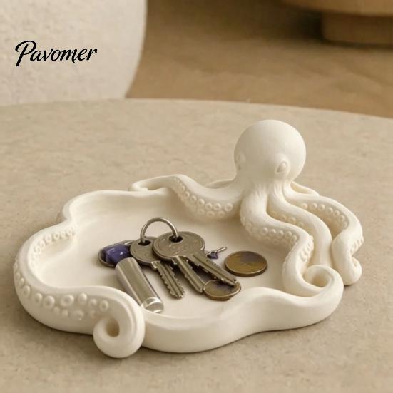 Home Office Organizer Tray Octopus Storage Tray, 3D Printing Molding, with Tentacle Groove Integrated for Keys Jewelry Stationery Marine Life Desk