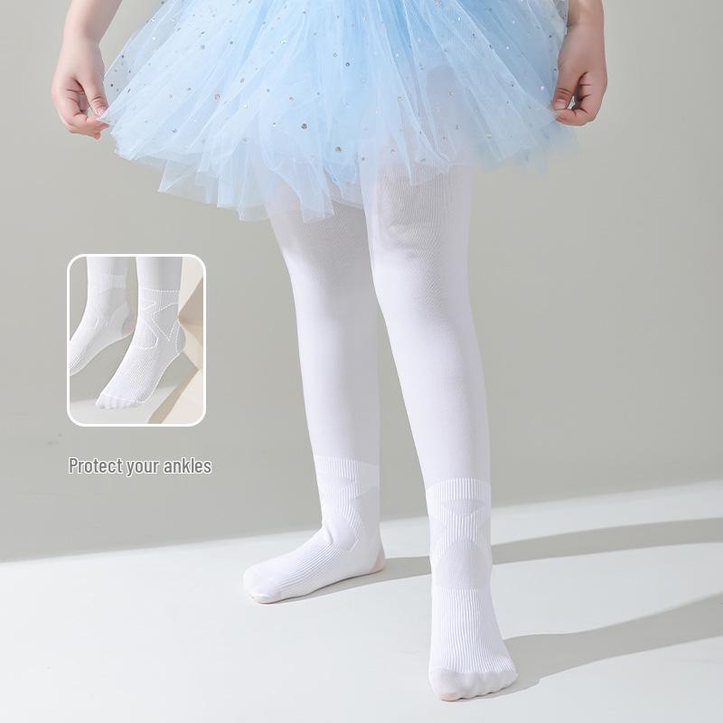 Girls' Spring & Summer Dance Footed White Velvet Tights - One-Piece Base Layer