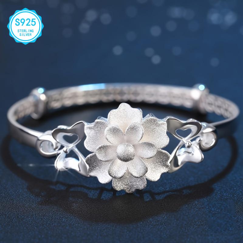 Elegantes florales Armband aus Sterlingsilber, verstellbar, modischer Vintage-Stil, geeignet für den täglichen Gebrauch und Partys