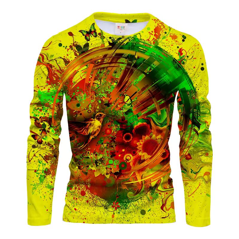 Fashion Colorful Graffiti 3d Printed Men's Long Sleeve Top Trend Creative T-Shirt Casual Loose O Collar Quality Comfortable Top