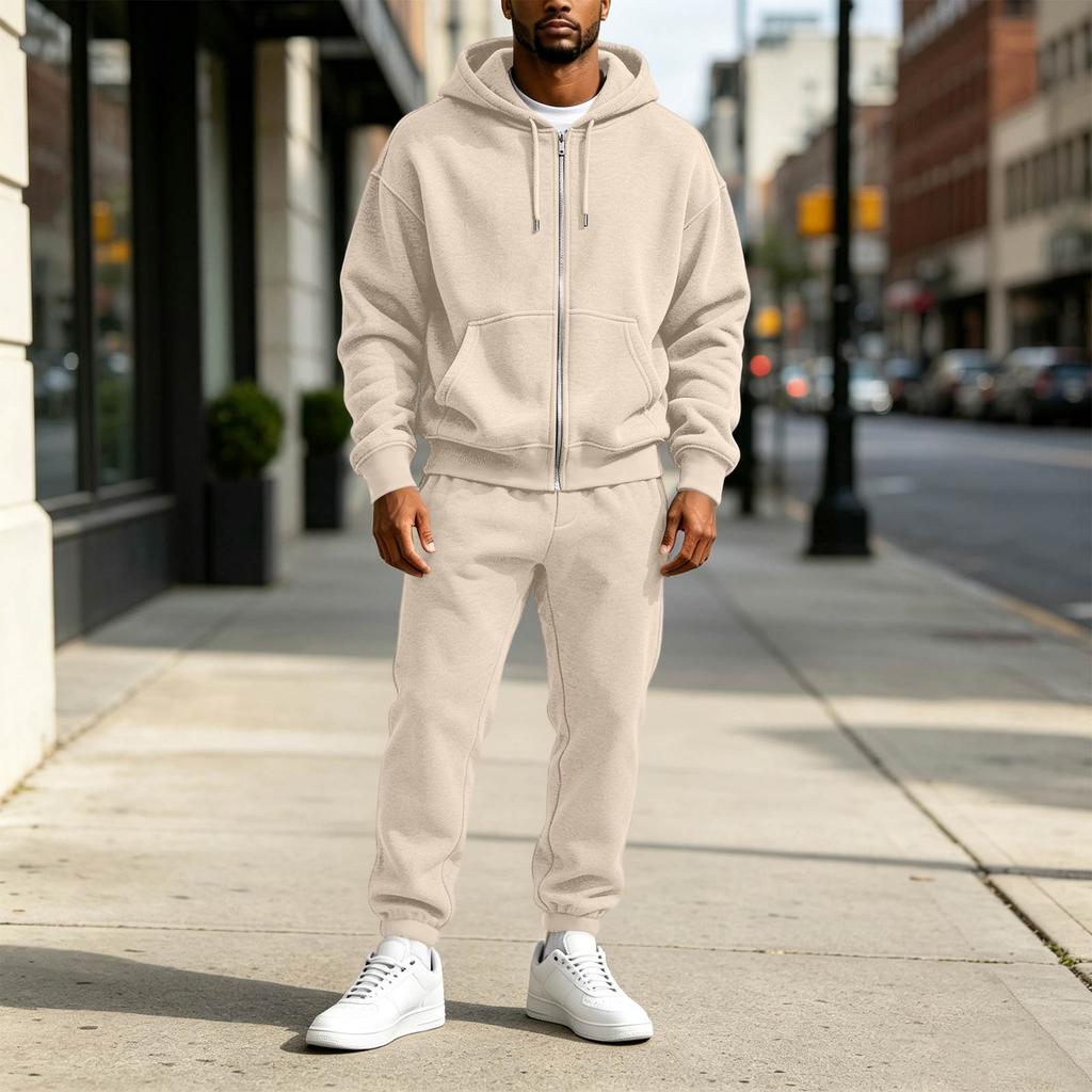 Men's Color Sweatshirt Set Casual Athletic Two Piece Outfit for Spring and Fall
