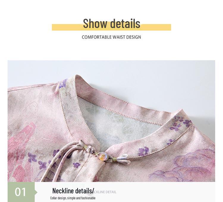 Mother's Wear New Chinese Style Mid-Sleeve Print Shirt, Summer 2026: Elegant Frog Button Top in National Trend