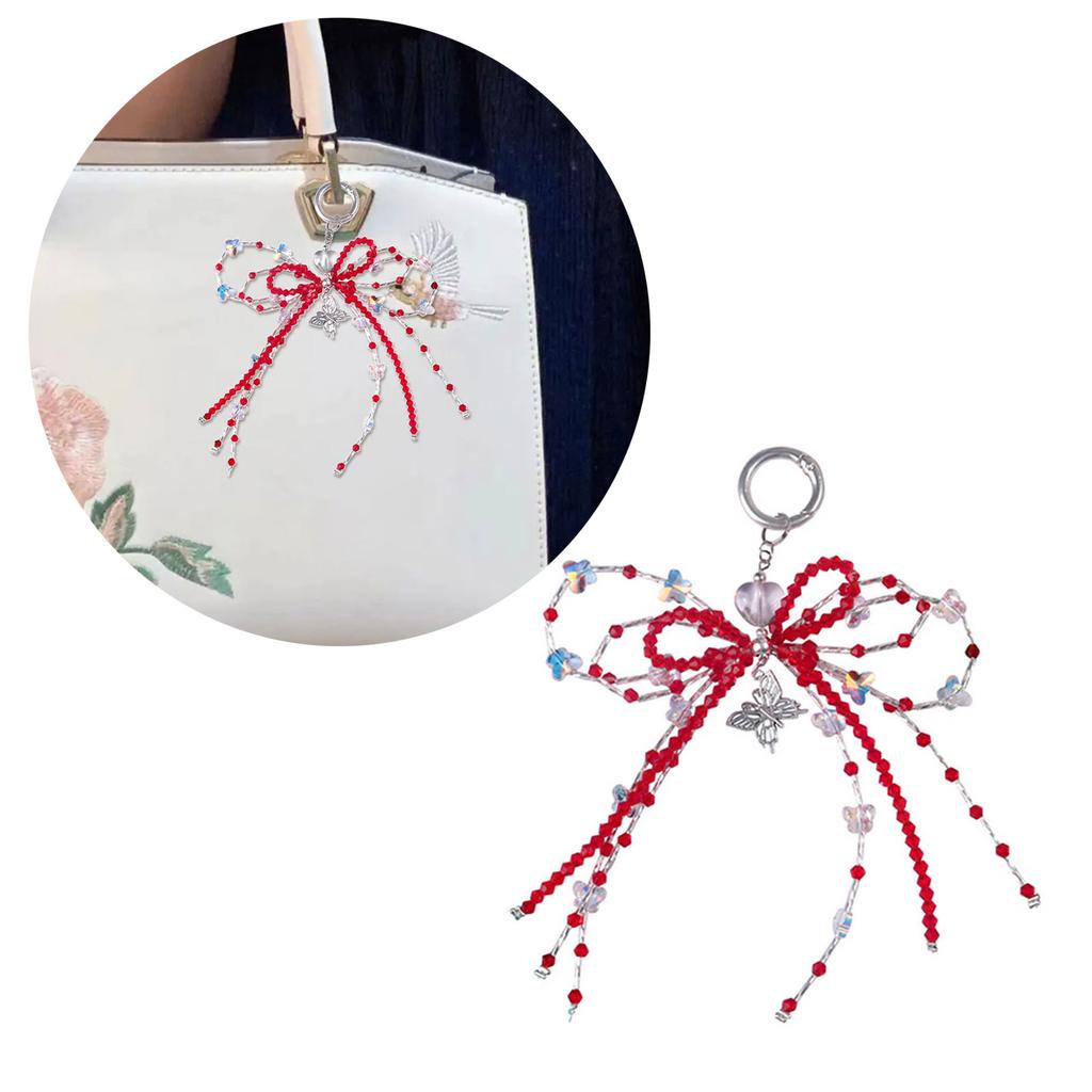 Handmade Beaded Butterfly Pendant Stylish Beaded Bowknot Pendant Keychain Phone Lanyard for Fashion Enthusiasts