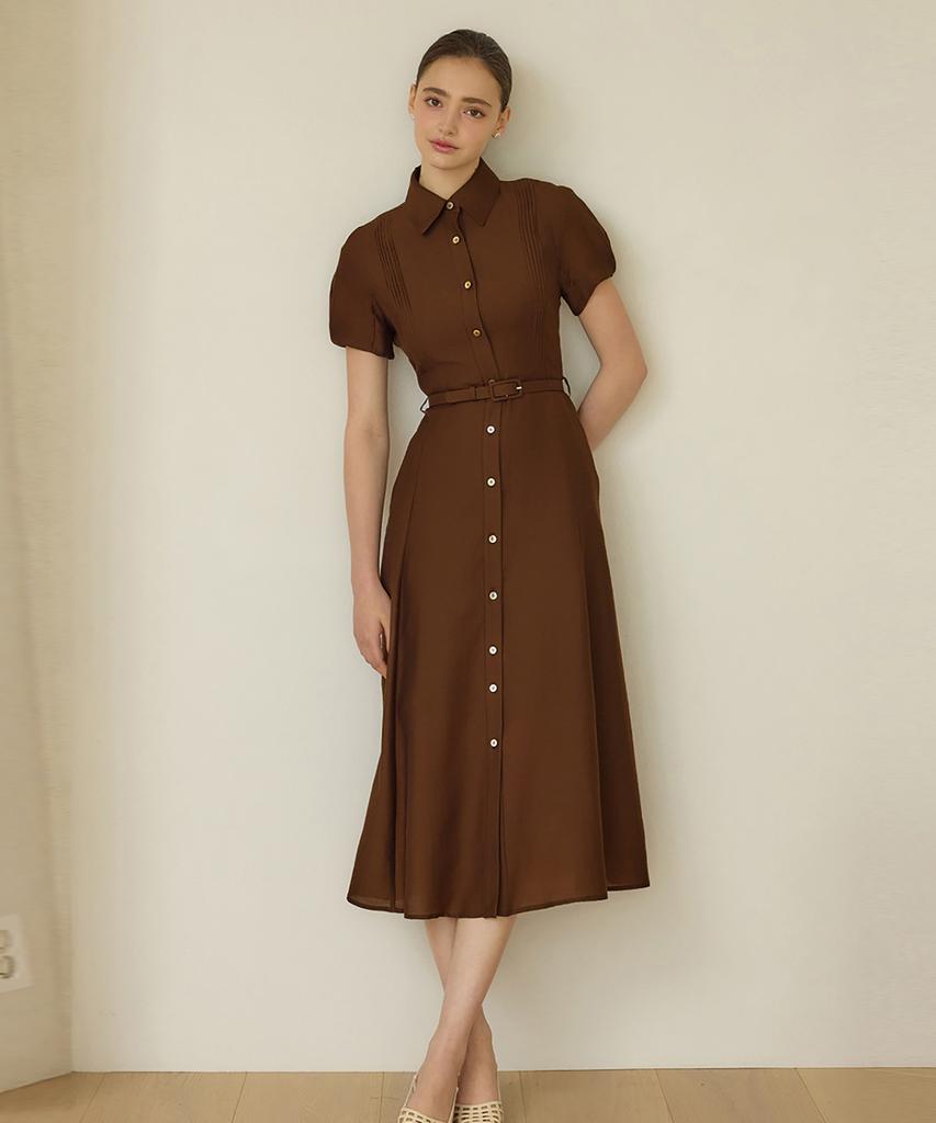 Julie And Kara 25Hs Collar 123 Terroir Line Pintuck Citrus Dress Brown