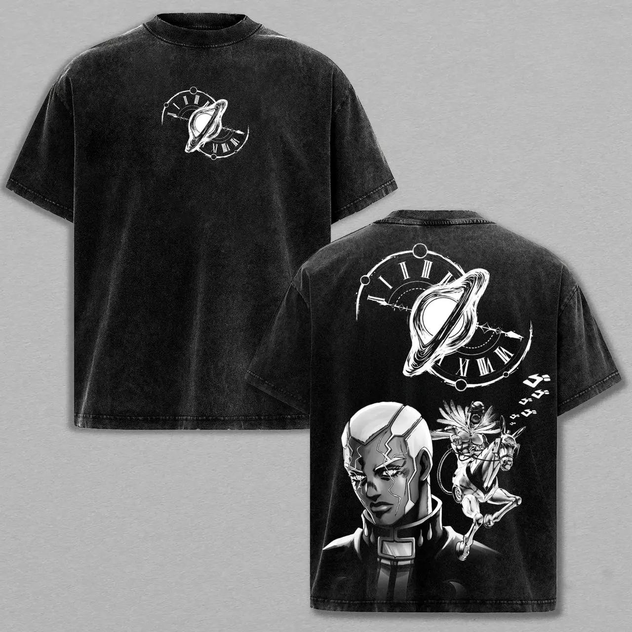 

JoJo s Bizarre Adventure Anime T-shirt Enrico Pucci Washed T Shirt Summer Short Sleeve O-Neck Pure Cotton Tees Tops Men Clothing S чёрный